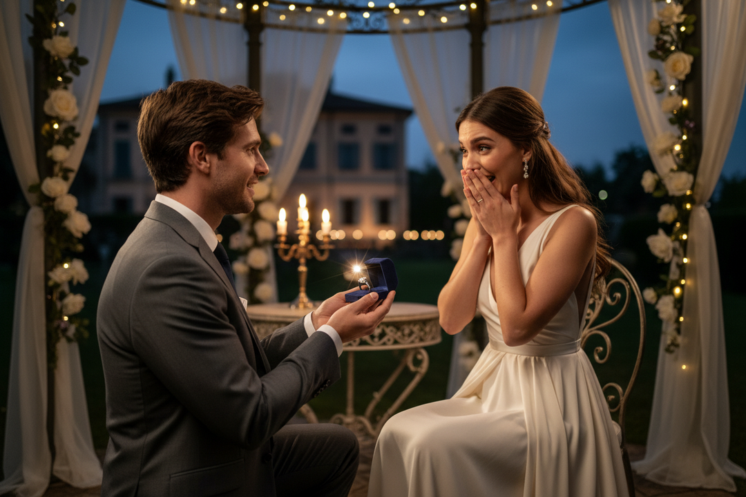 man proposing to his partner with a diamond engagement ring