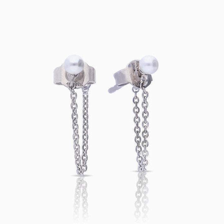 Diamonfire Shell Pearl Stud Earrings with Chain Drop
