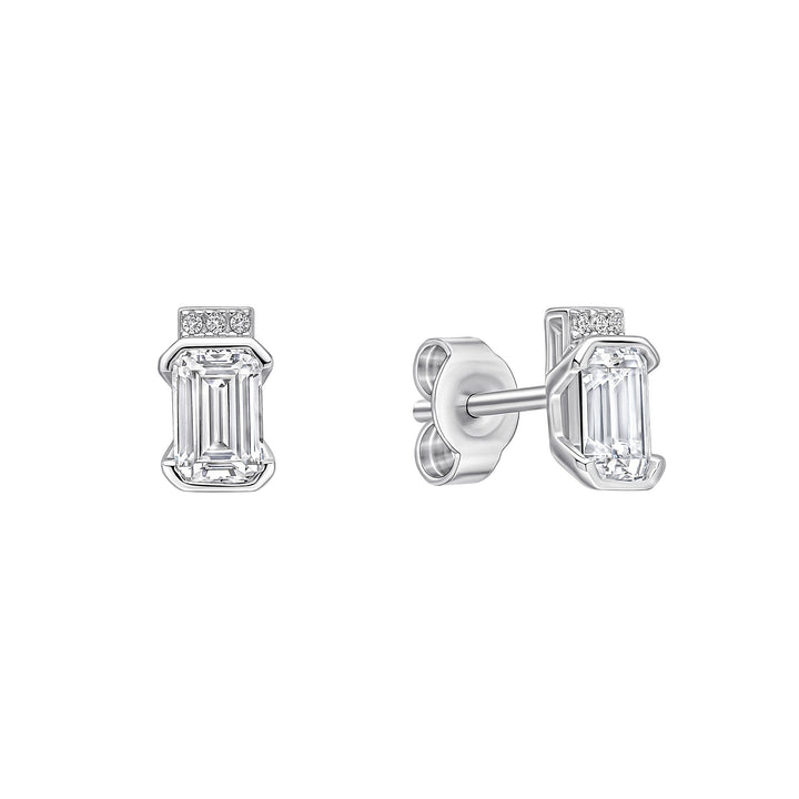 Diamonfire Emerald Cut Half Bezel Stud Earrings