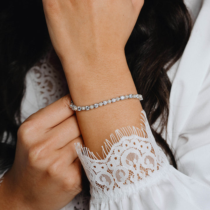 Diamonfire Pearl and Zirconia Tennis Bracelet
