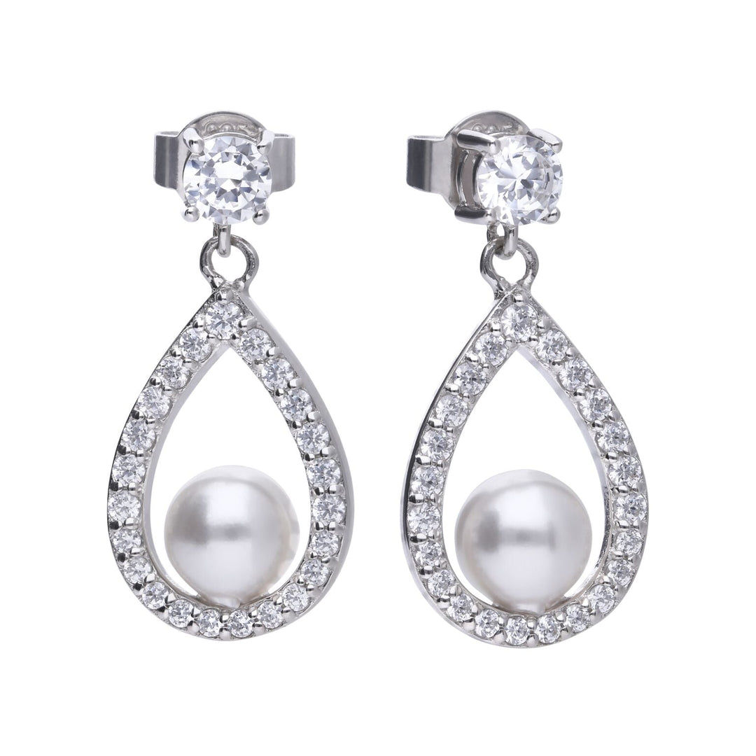 Diamonfire Open Halo Teardrop Earrings with Shell Pearl