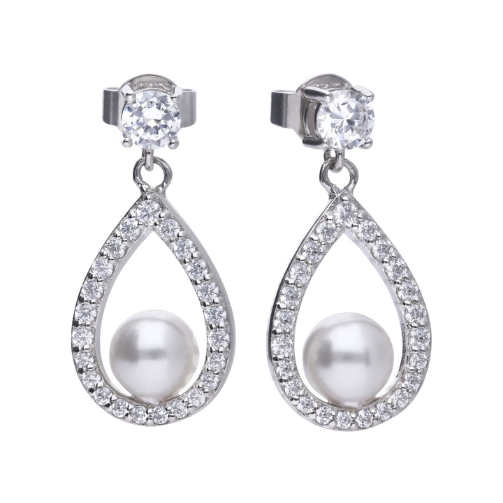 Diamonfire Open Halo Teardrop Earrings with Shell Pearl