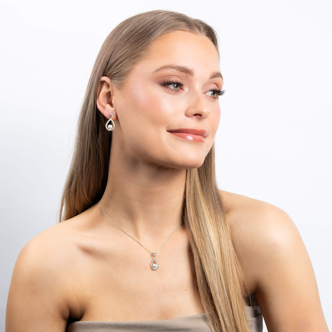 Diamonfire Open Halo Teardrop Pendant with Shell Pearl