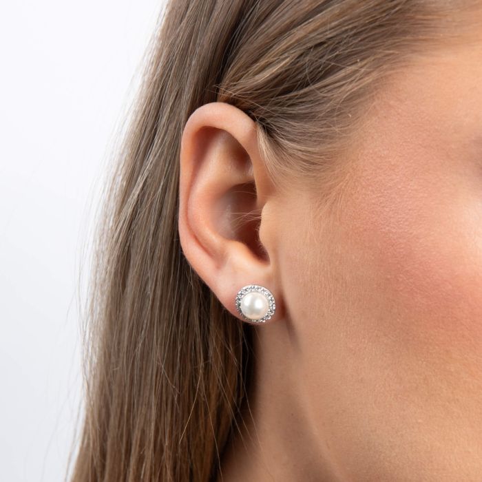 Diamonfire Shell Pearl and Zirconia Halo Stud Earrings