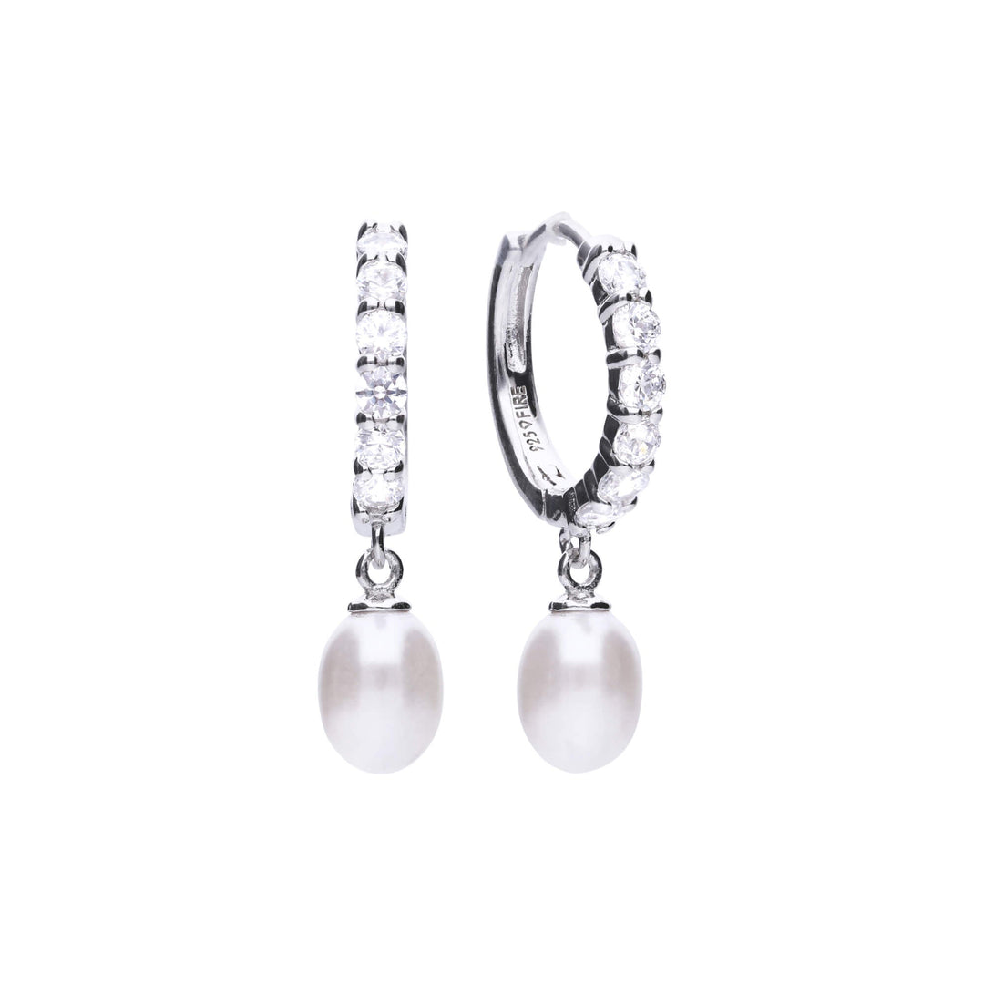 Diamonfire Pearl Drop Hoop Earrings with Pave Zirconia
