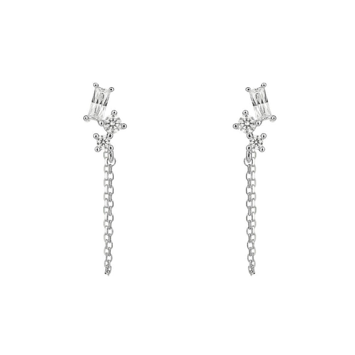 Diamonfire Baguette Zirconia Chain Stud Earrings