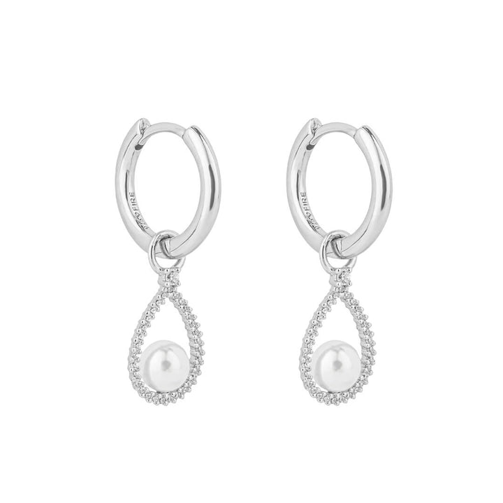 Diamonfire Pave Set Assembled Hoop Earrings with Shell Pearl