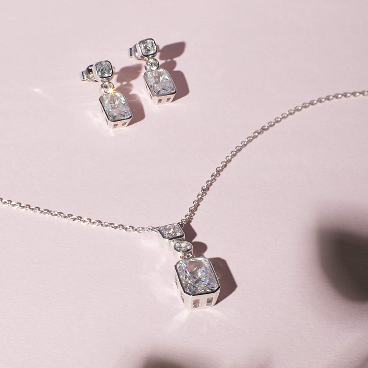 Diamonfire Tri-Stone Drop Earrings