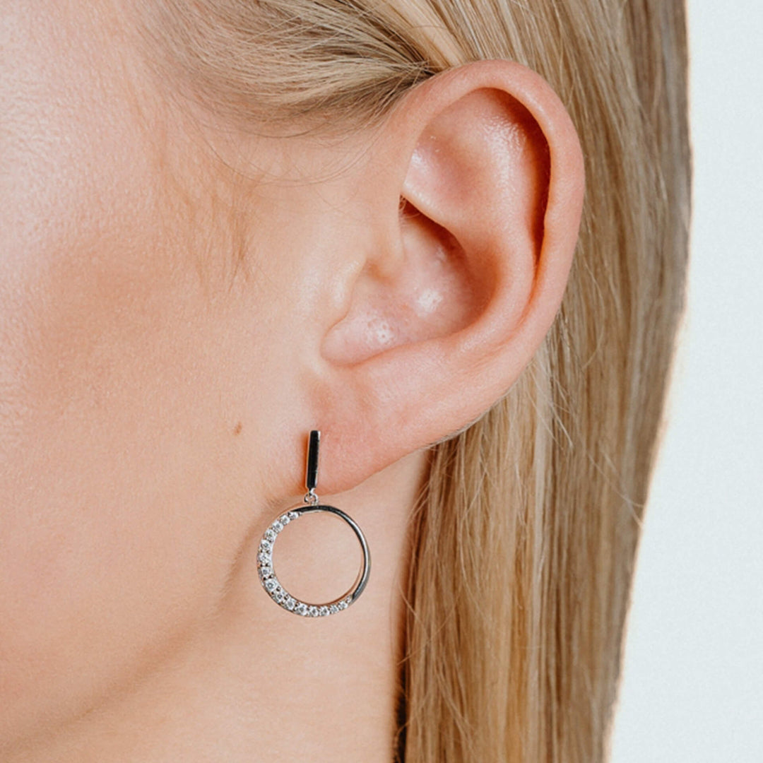 Diamonfire Half Pave Open Circle Earrings