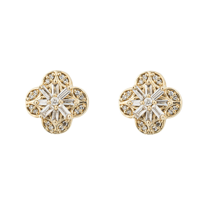 Elements Gold Flower Stud Earrings with Diamond