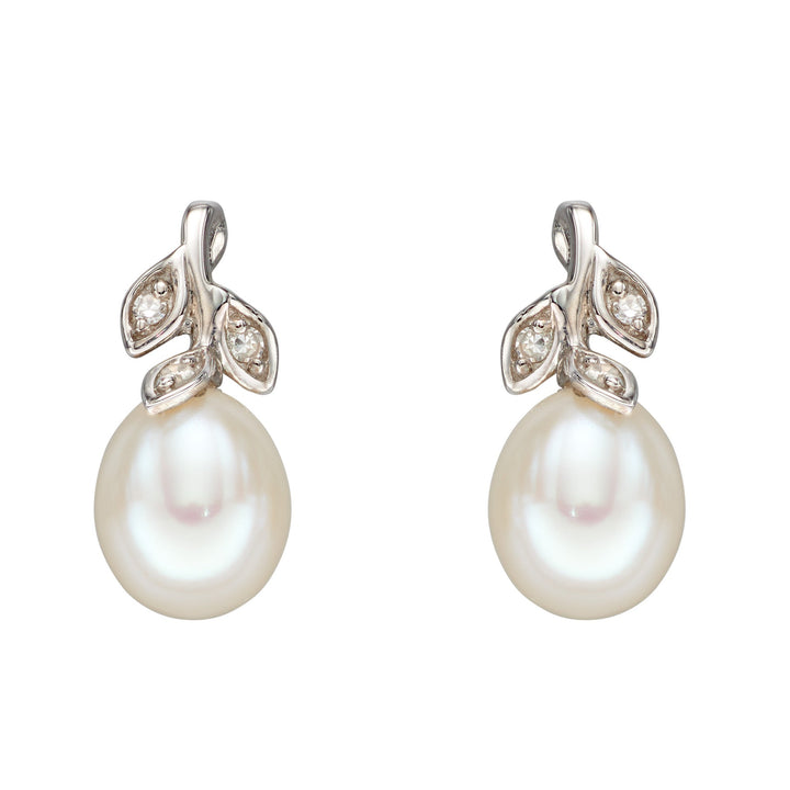 Elements Gold Pearl and Diamond Vine Earrings