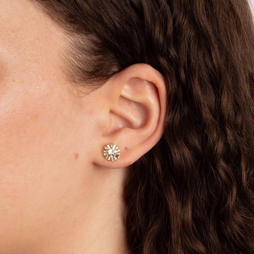Elements Gold Sunray Earrings with White Topaz and Diamond