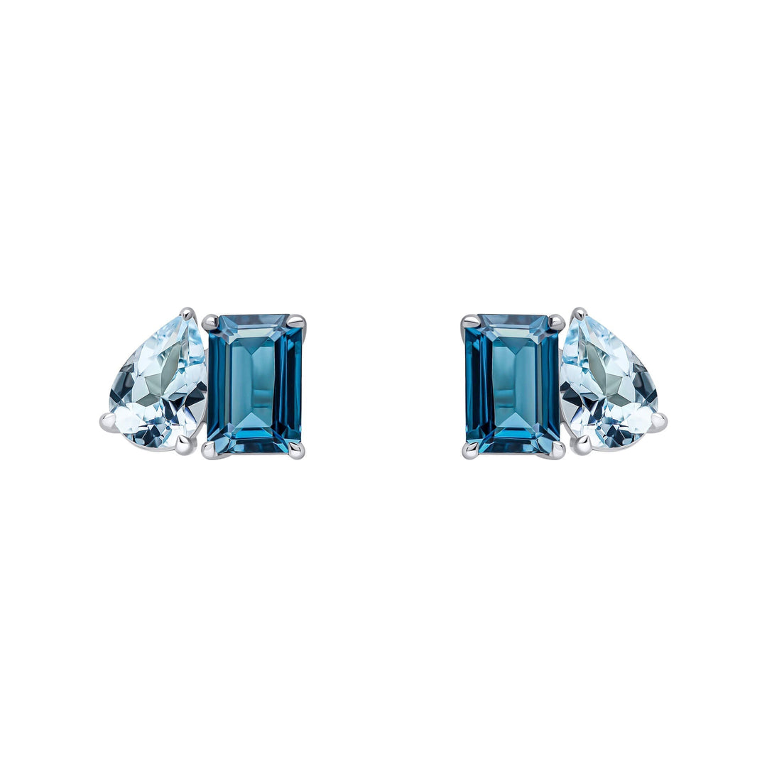 Elements Gold Toi et Moi Blue Topaz Stud Earrings