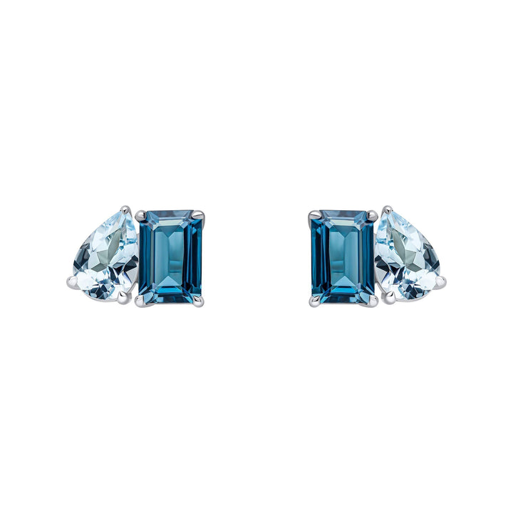 Elements Gold Toi et Moi Blue Topaz Stud Earrings