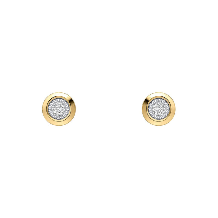 Elements Gold Rounded Bezel Diamond Stud Earrings