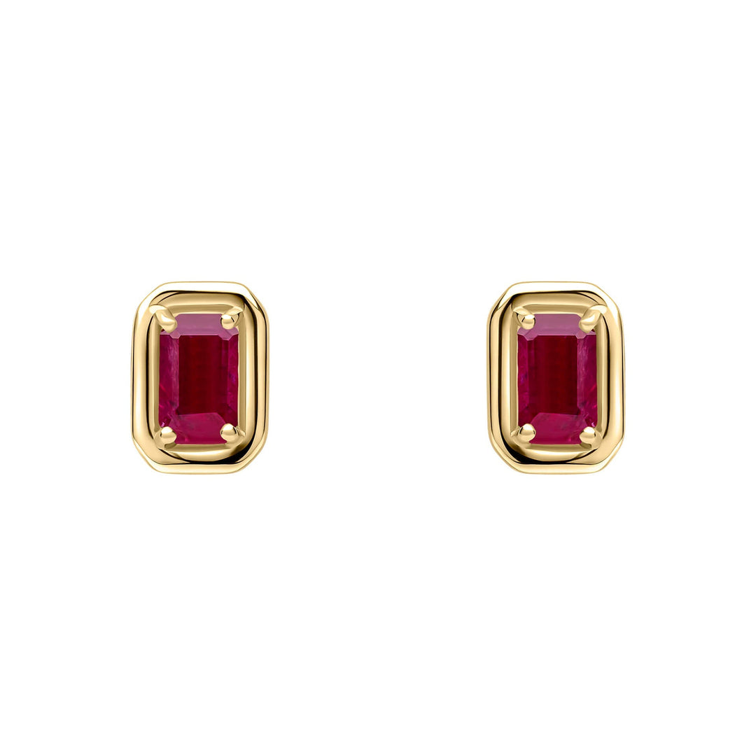 Elements Gold Chunky Border Precious Stone Stud Earrings