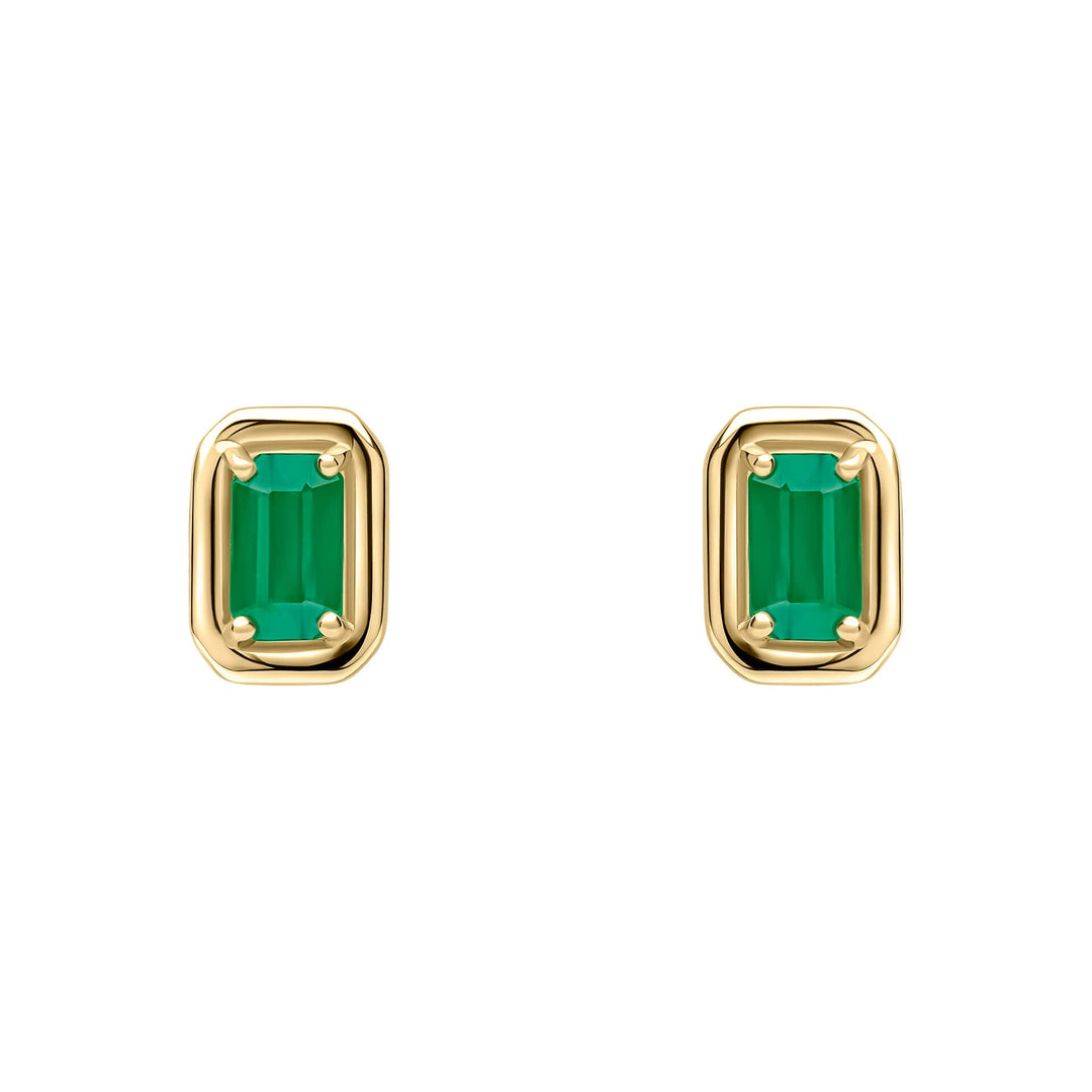 Elements Gold Chunky Border Precious Stone Stud Earrings