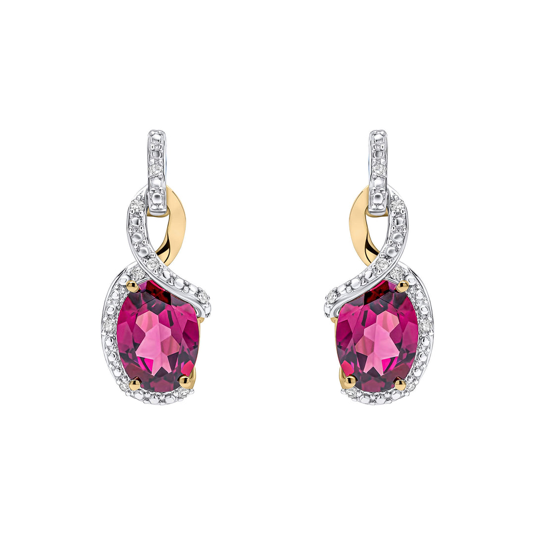 Elements Gold Elegant Twist Garnet Drop Earrings