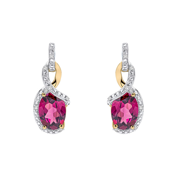 Elements Gold Elegant Twist Garnet Drop Earrings
