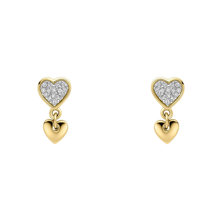 Elements Gold Double Heart Drop Earrings