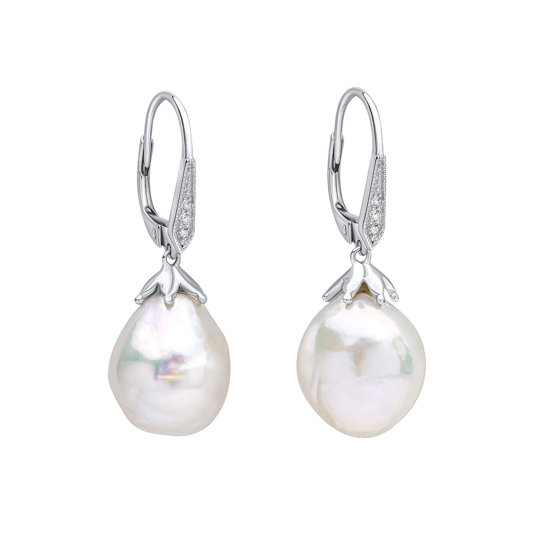 Elements Gold Oversized Baroque Pearl and White Topaz Detail Drop Earrings