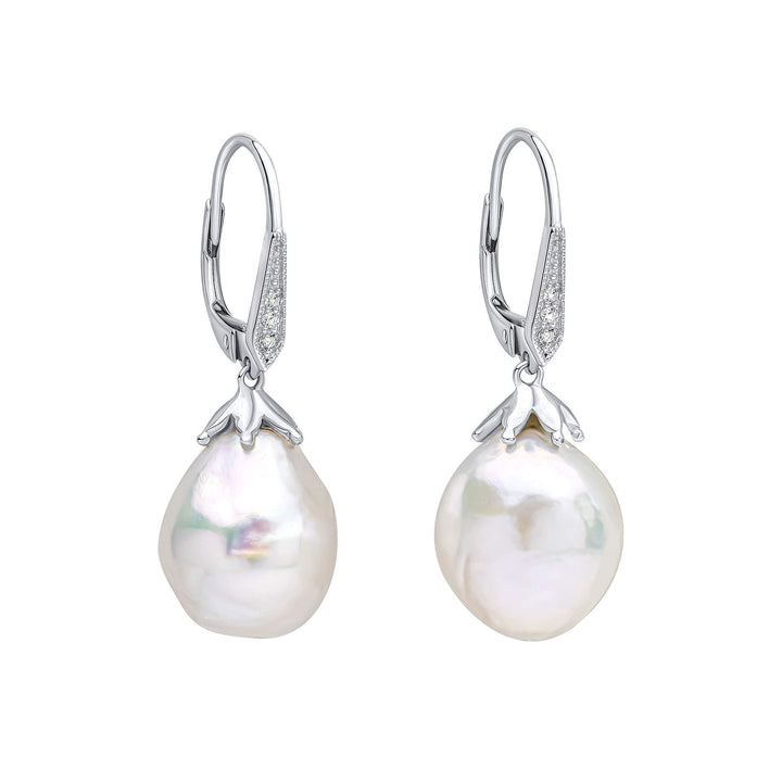 Elements Gold Oversized Baroque Pearl and White Topaz Detail Drop Earrings