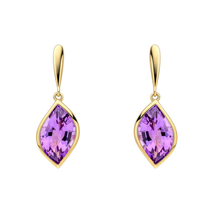 Elements Gold Flame Cut Amethyst Drop Earrings