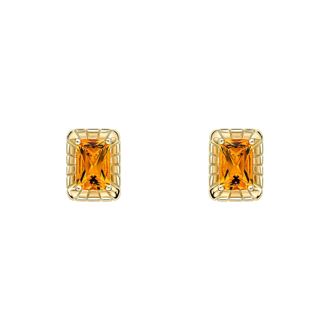 Elements Gold Detailed Octagon Citrine Stud Earrings