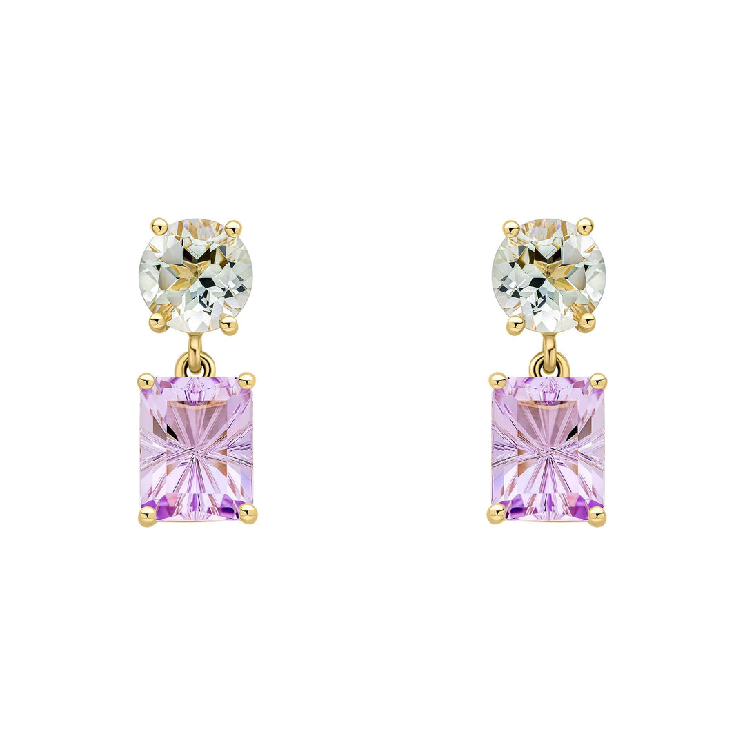 Elements Gold Toi et Moi Quartz and Amethyst Drop Earrings
