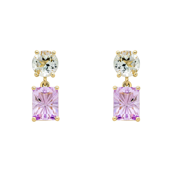 Elements Gold Toi et Moi Quartz and Amethyst Drop Earrings