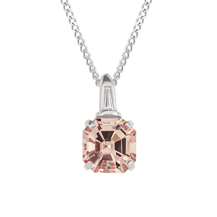 Elements Gold Asscher Cut Morganite Pendant with Diamond Bale