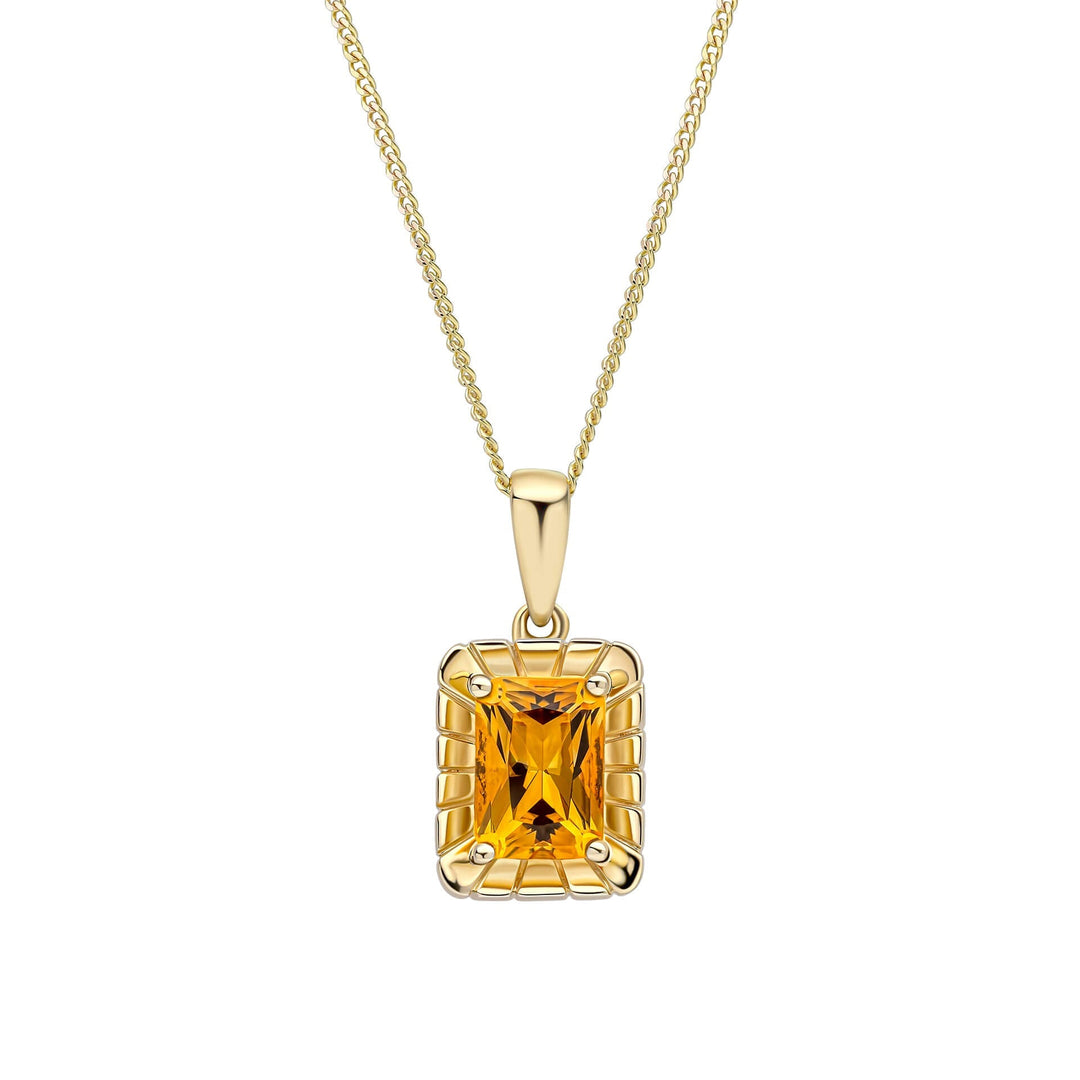 Elements Gold Detailed Octagon Citrine Pendant