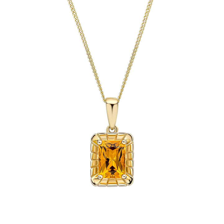 Elements Gold Detailed Octagon Citrine Pendant