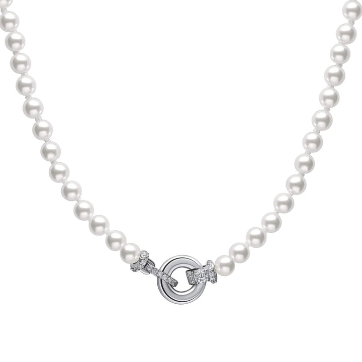 Diamonfire Shell Pearl Necklace with Zirconia Feature Clasp