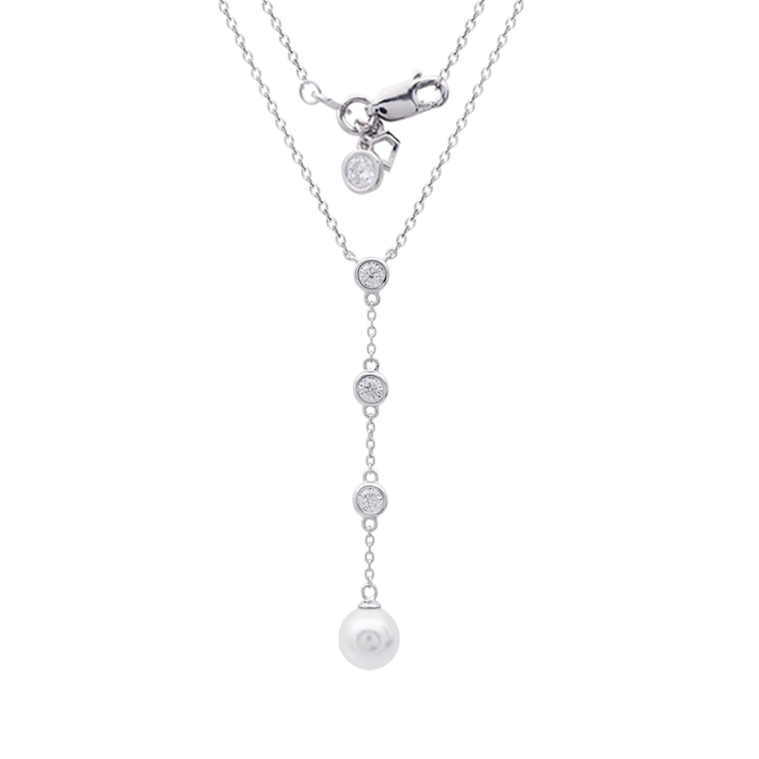 Diamonfire Zirconia and Shell Pearl Y Chain Drop Necklace