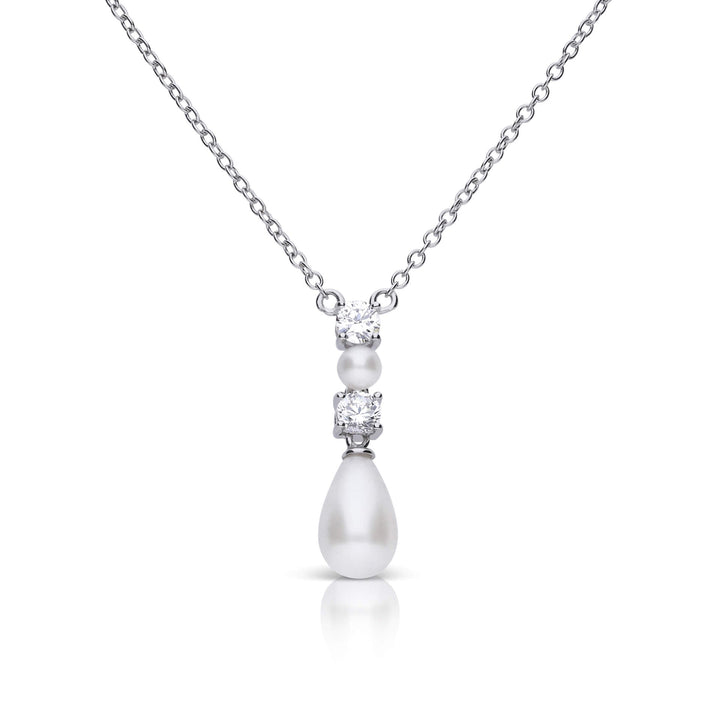 Diamonfire Alternating Shell Pearl and Zirconia Drop Necklace