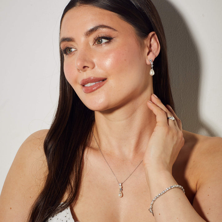 Diamonfire Statement Zirconia Drop Earrings Shell Pearl