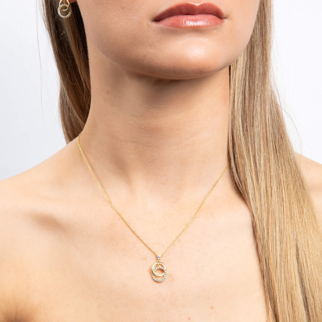 Diamonfire Interlinked Plain and Zirconia Rings Necklace