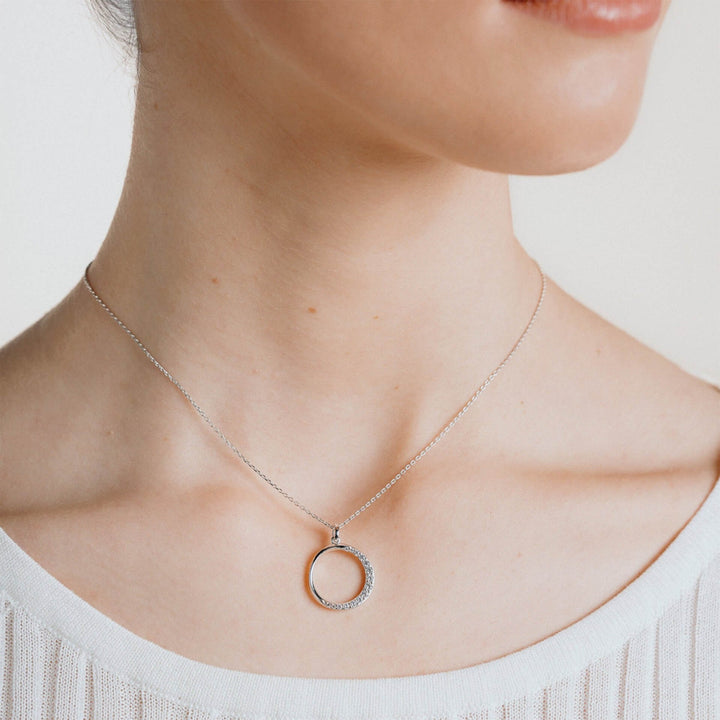 Diamonfire Half Pave Open Circle Necklace