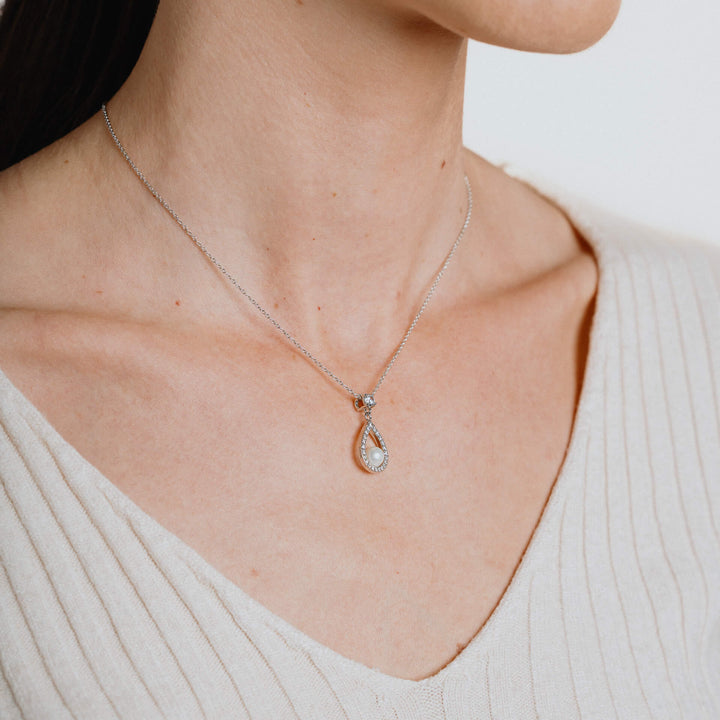 Diamonfire Open Halo Teardrop Pendant with Shell Pearl