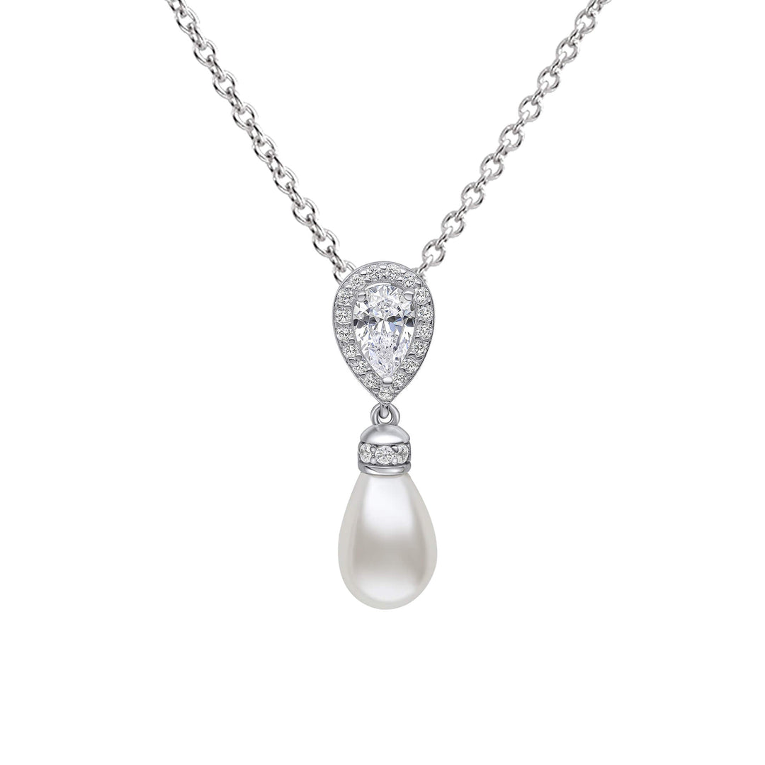 Diamonfire Teardrop Zirconia Pendant with Shell Pearl Drop