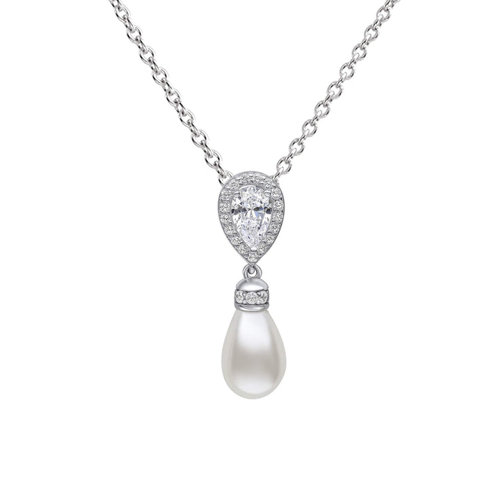 Diamonfire Teardrop Zirconia Pendant with Shell Pearl Drop