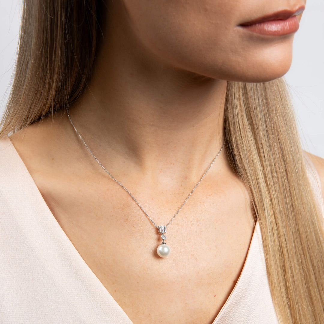 Diamonfire Zirconia and Shell Pearl Drop Pendant
